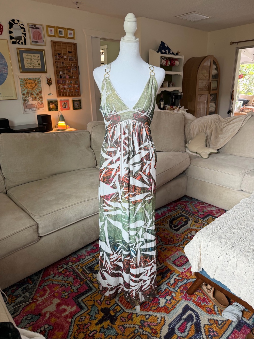 Y2K Burnout 2000s style Julie's Closet White and Green Dress  Size Large